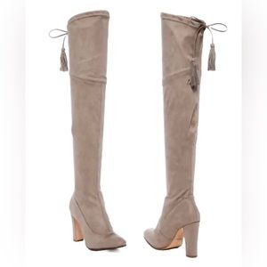Schutz Beau Women's Stretch Suede Over the Knee Heeled Boot in Mouse Grey 8 Nib